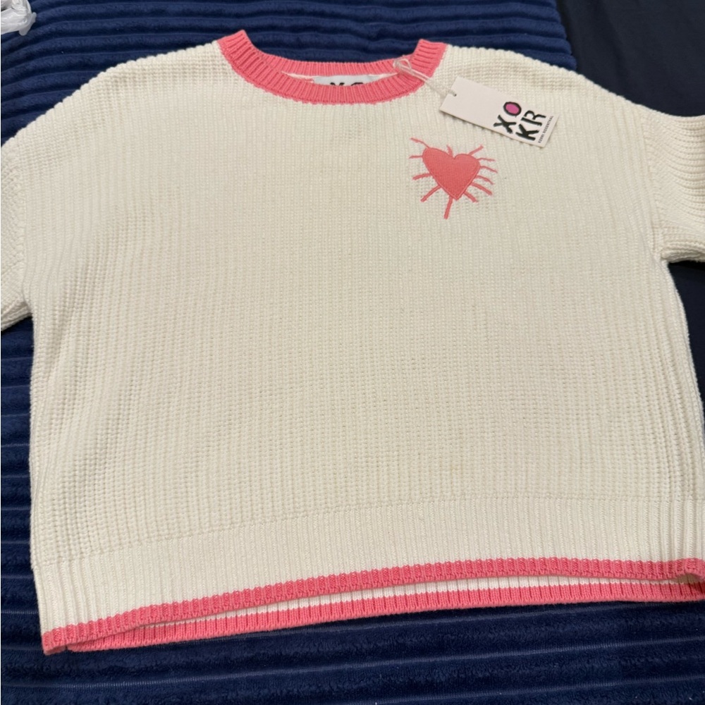 NWT XOKR KERRI ROSENTHAL ANTHROPOLOGIE WHITE PINK HER KNIT SWEATER SIZE S